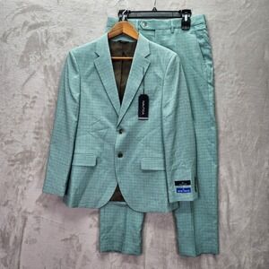Nautica Mens Modern Fit 2 Piece Suit 36R / 30 Waist Mint Green Solid Stretch New